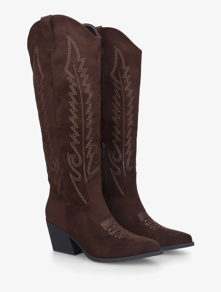 Bottes brodées style santiags - Marron - 4