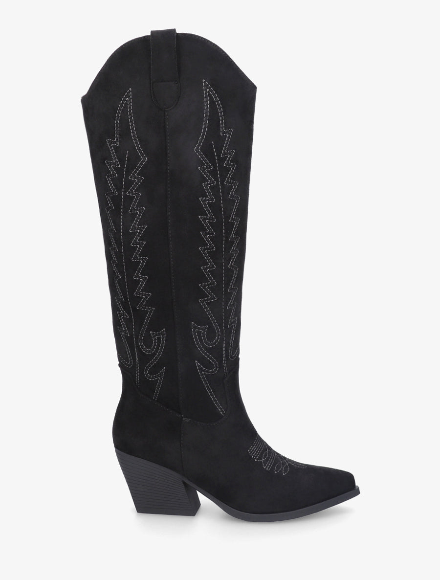 Bottes brodées style santiags - Noir - 1