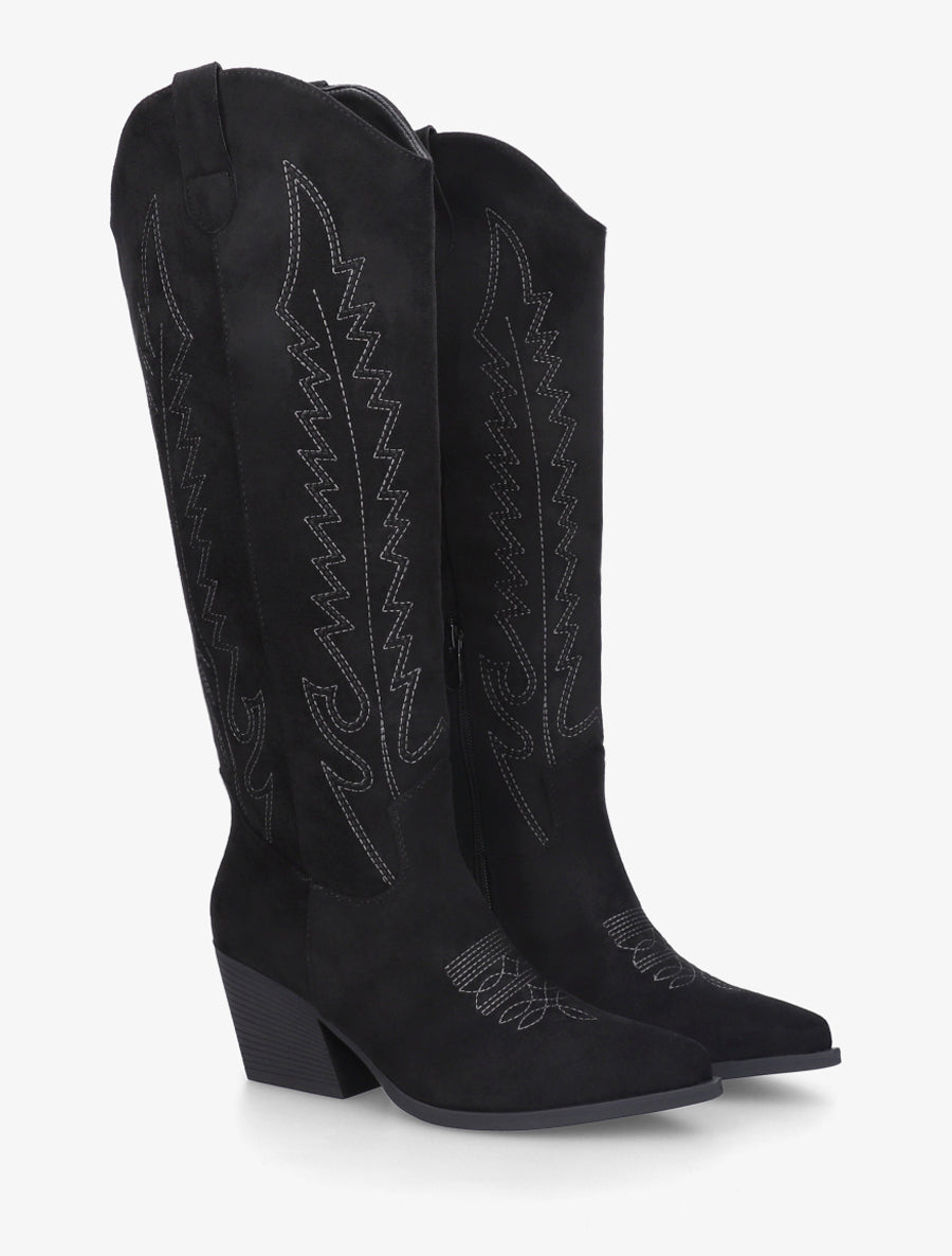 Bottes brodées style santiags - Noir - 4