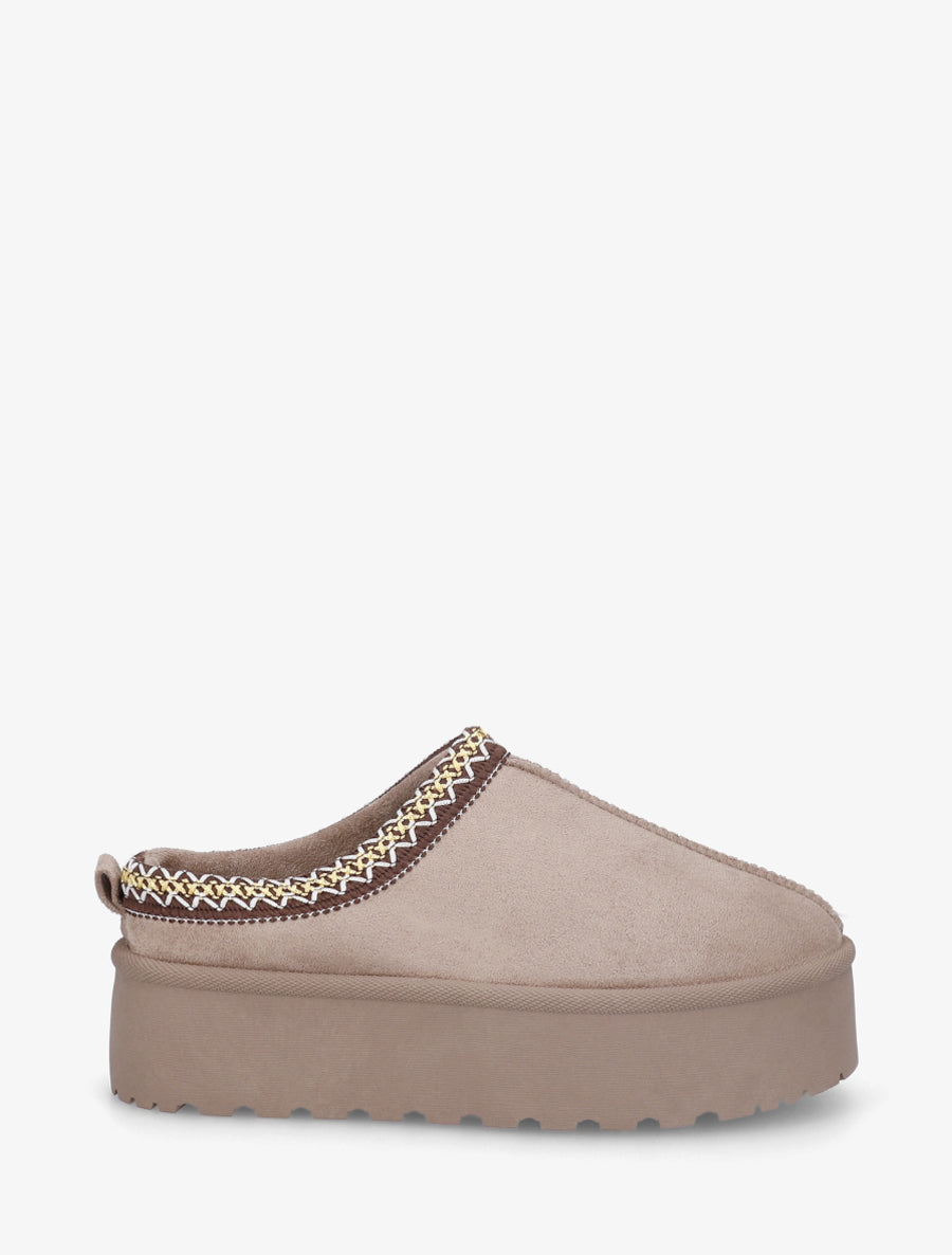 Mules en suédine brodées - Taupe - 1