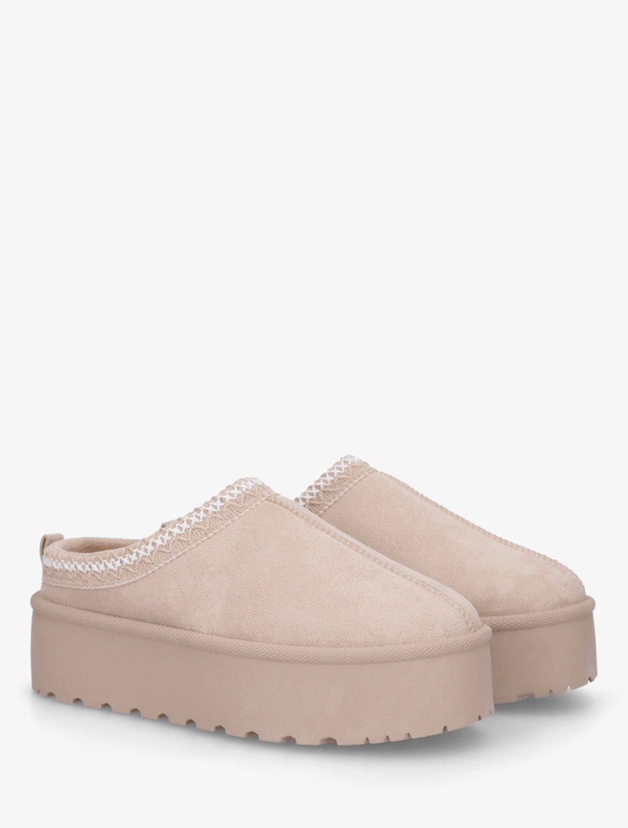 Mules en suédine brodées - Beige - 4