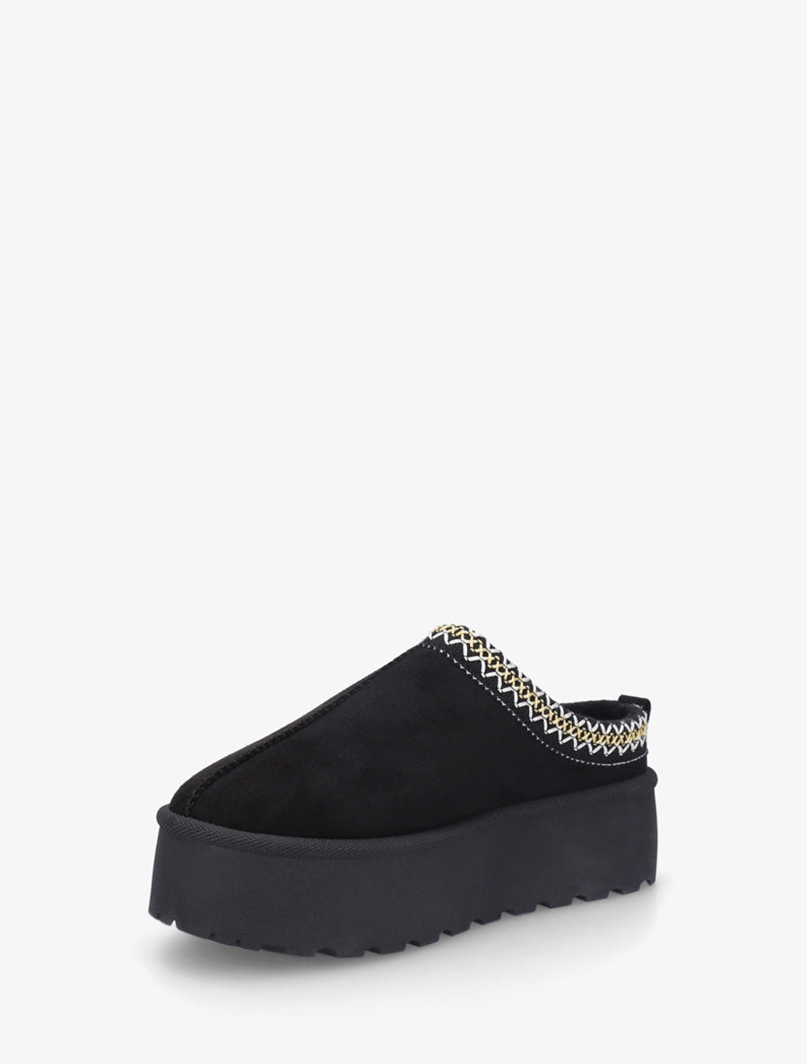 Mules en suédine brodées - Noir - 3