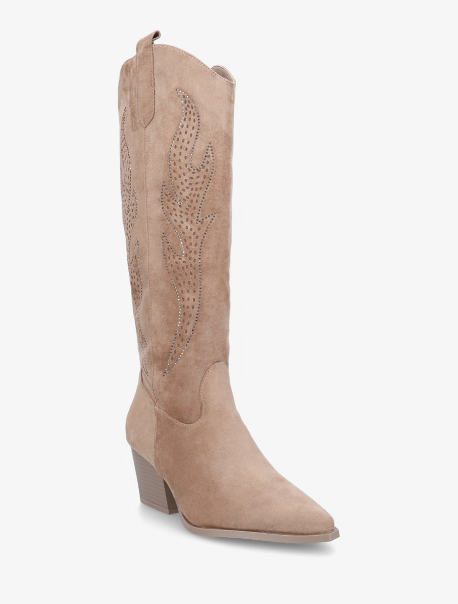 Bottes en suédine style santiags - Taupe - 2