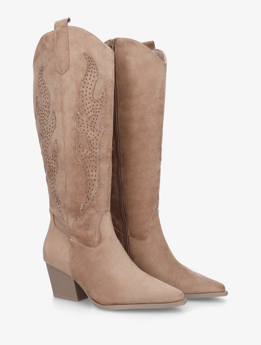 Bottes en suédine style santiags - Taupe - 4