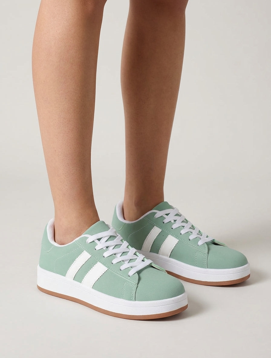 Sneakers effetto nabuk con bande a contrasto - Verde