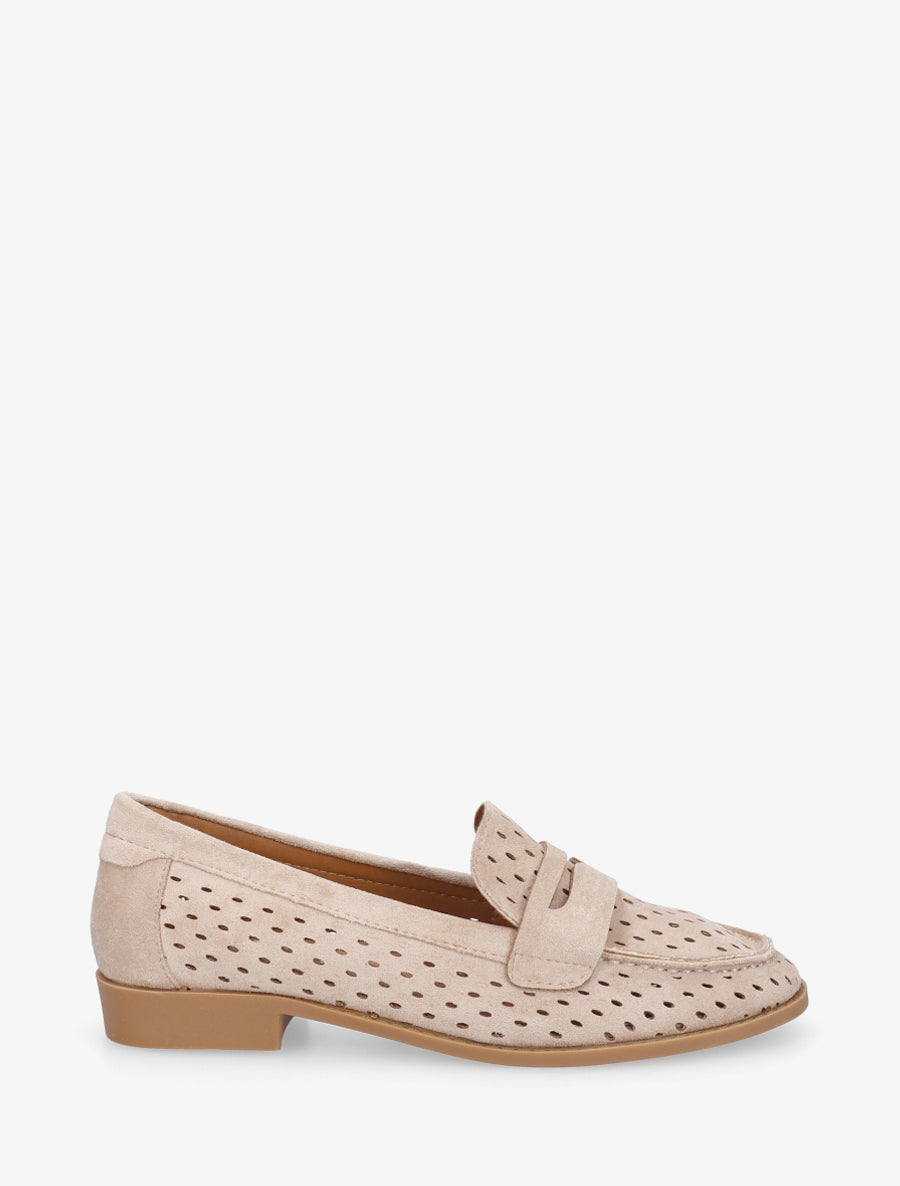 Mocassins ajourés en suédine - Beige - 1