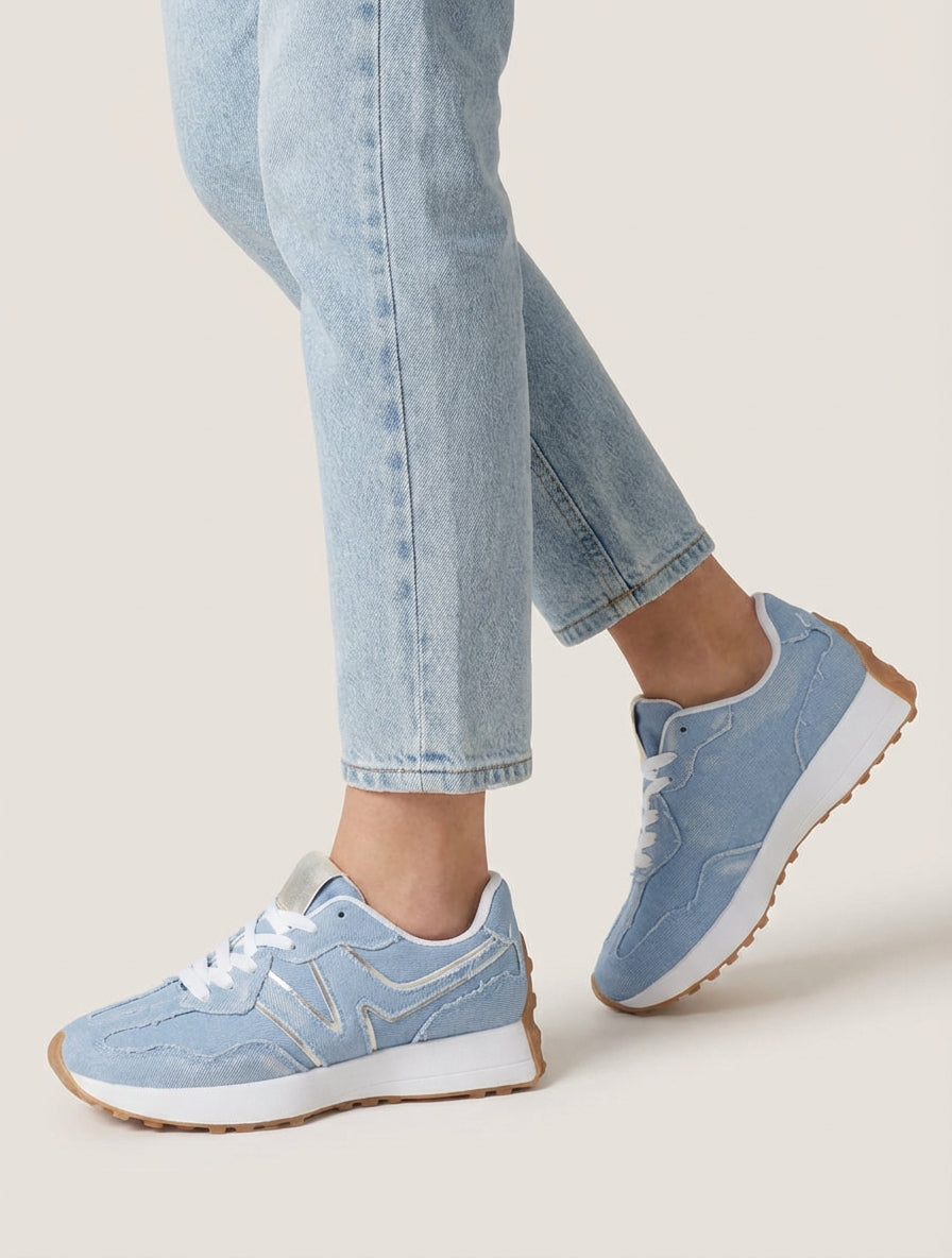 Sneakers di jeans con dettaglio iridescente - Azzurro cielo
