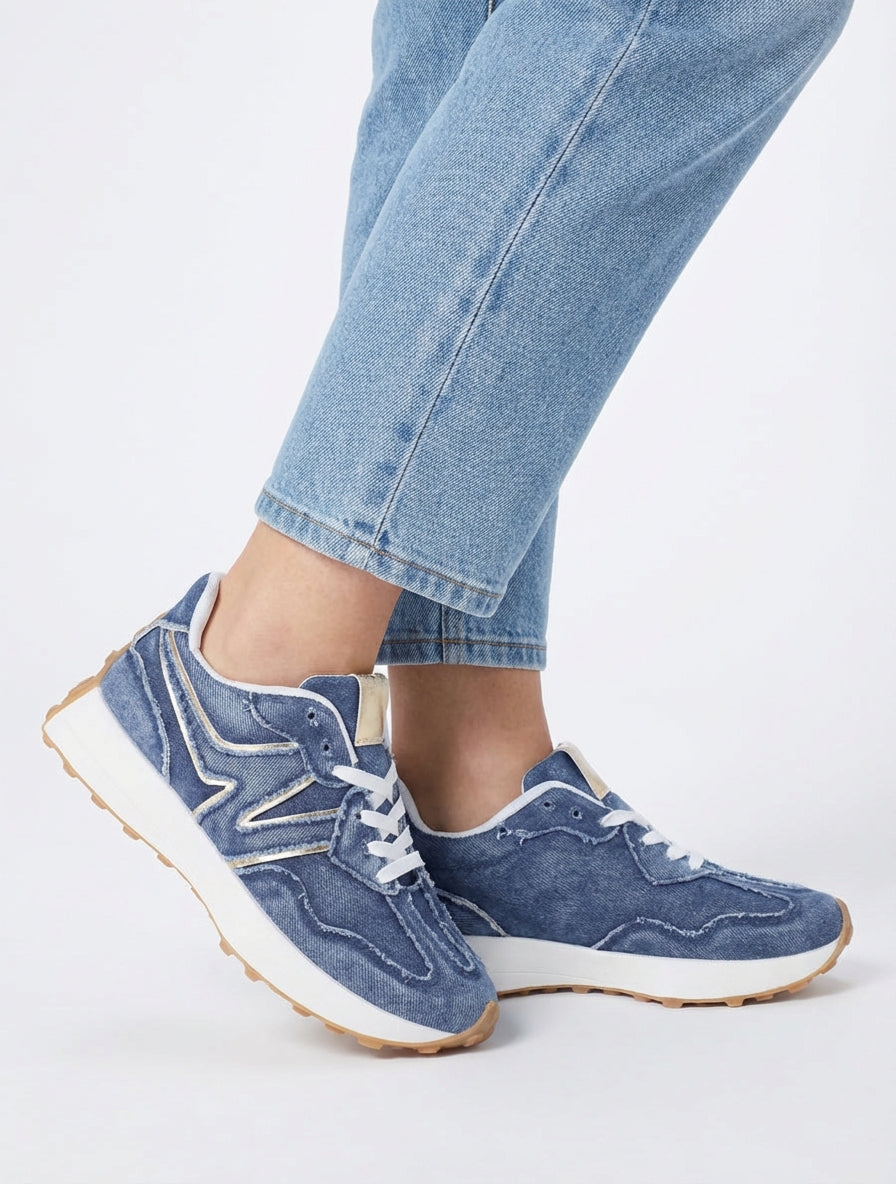 Sneakers di jeans con dettaglio iridescente - Blu