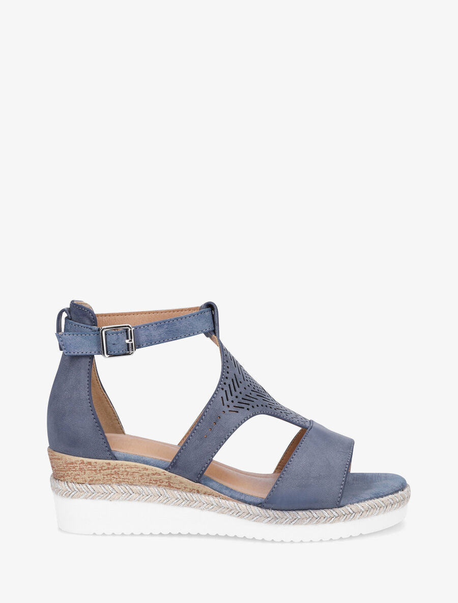 Sandales compensées et ajourée - Bleu - 1