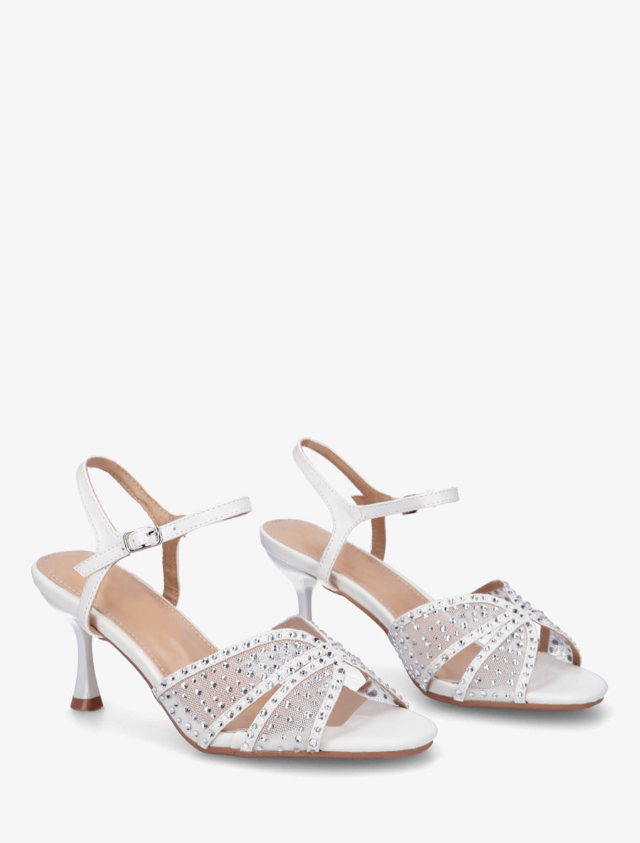 Sandales strassées et talon aiguille - Blanc - 4