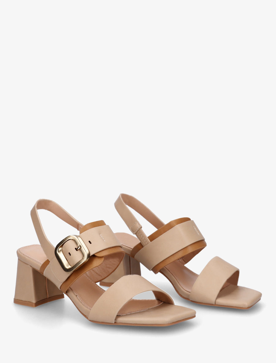 Sandales bicolore à talon - Beige - 4