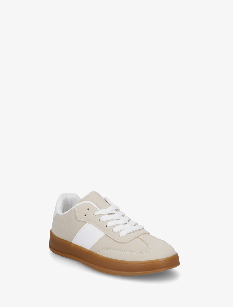 Sneakers unies à semelle caoutchouc - Beige - 2