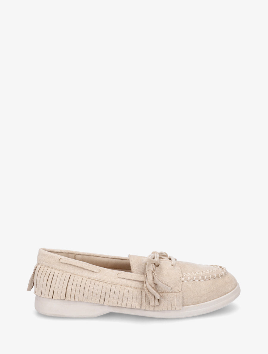 Mocassins en suédine à franges - Beige - 1