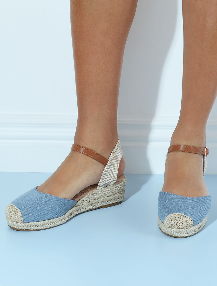 Espadrilles compensées en toile - Bleu denim - 1