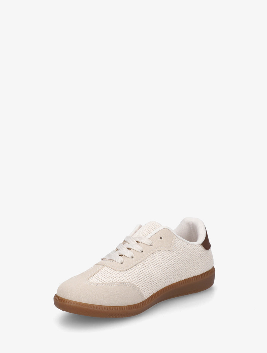 Sneakers bi-matière à semelle caoutchouc - Beige - 3