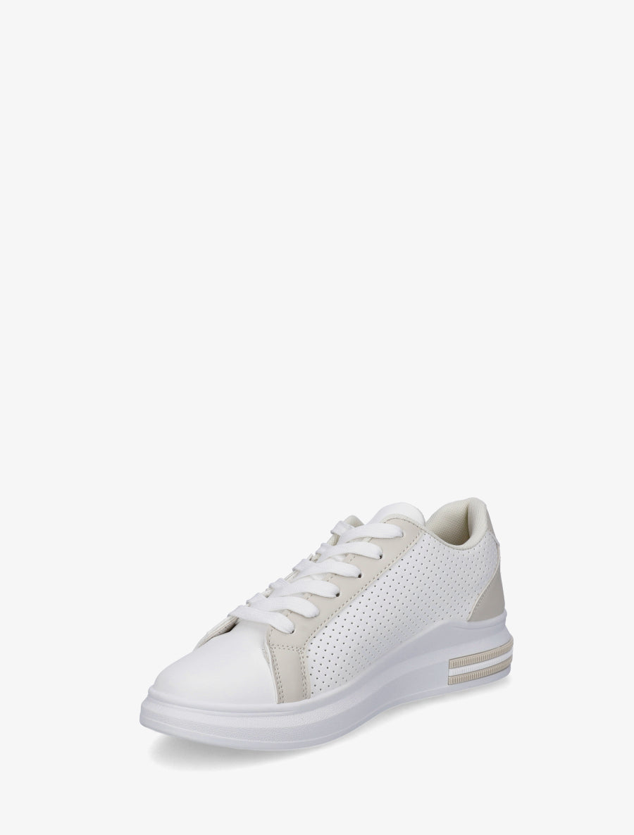 Sneakers perforées en simili - Beige - 3