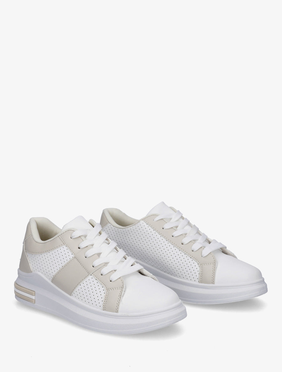 Sneakers perforées en simili - Beige - 4