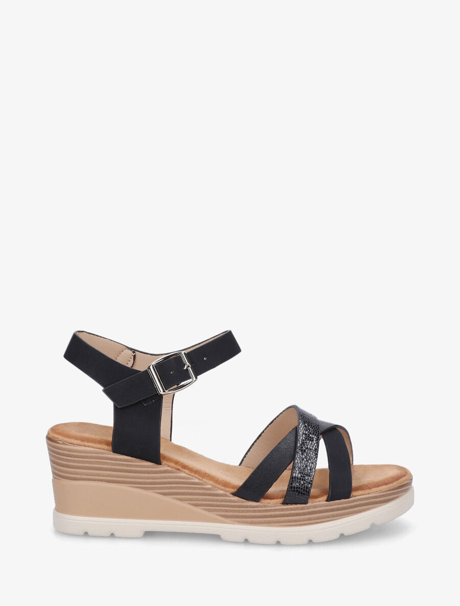 Sandales compensées brides croisées - Noir - 1