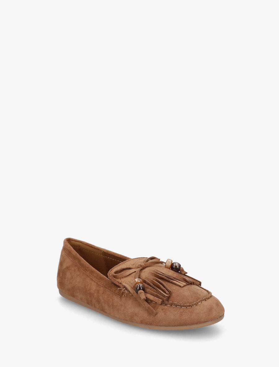 Mocassins en suédine à franges et perles - Camel - 2