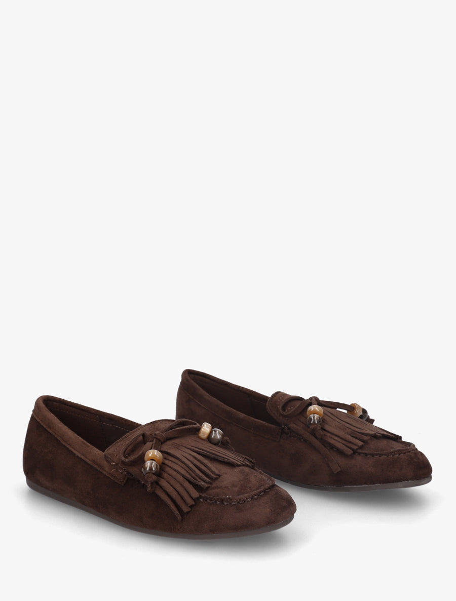 Mocassins en suédine à franges et perles - Marron - 4