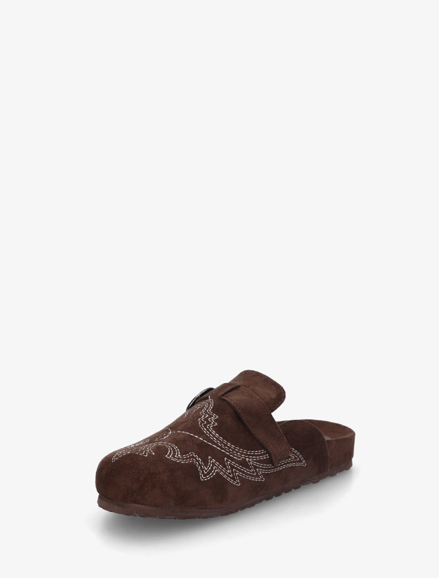 Mules à sangle en suédine - Marron - 3
