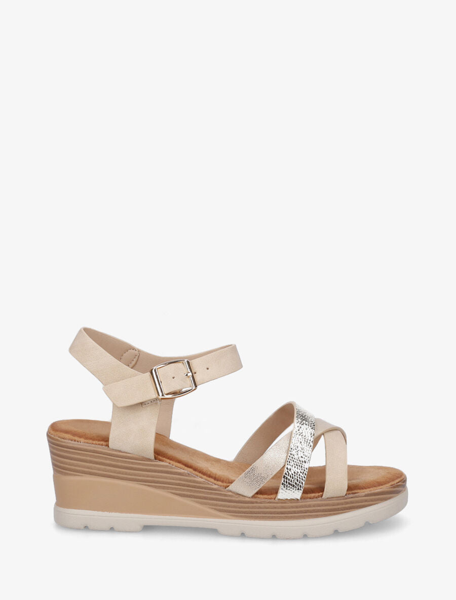 Sandales compensées brides croisées - Beige - 5