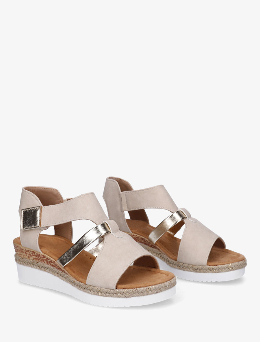Sandales à scratch et talon compensé - Beige - 4