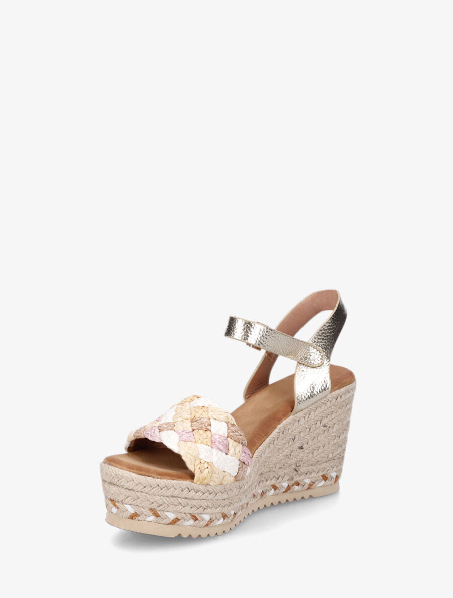 Sandales compensées à semelle raphia et brides tressées - Rose - 3