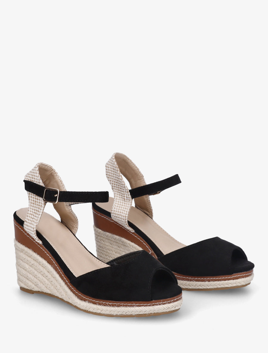 Sandales compensées à contrefort imprimé damier - Noir - 4