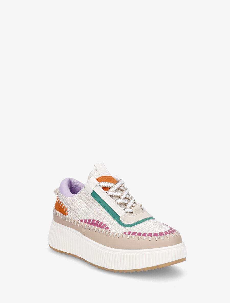 Sneakers à tissu et plaforme strié - Beige - 2