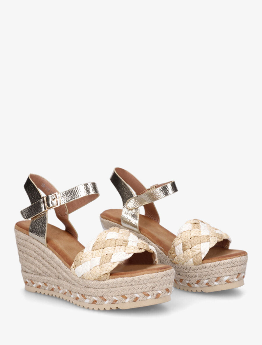 Sandales compensées à semelle raphia et brides tressées - Beige - 4