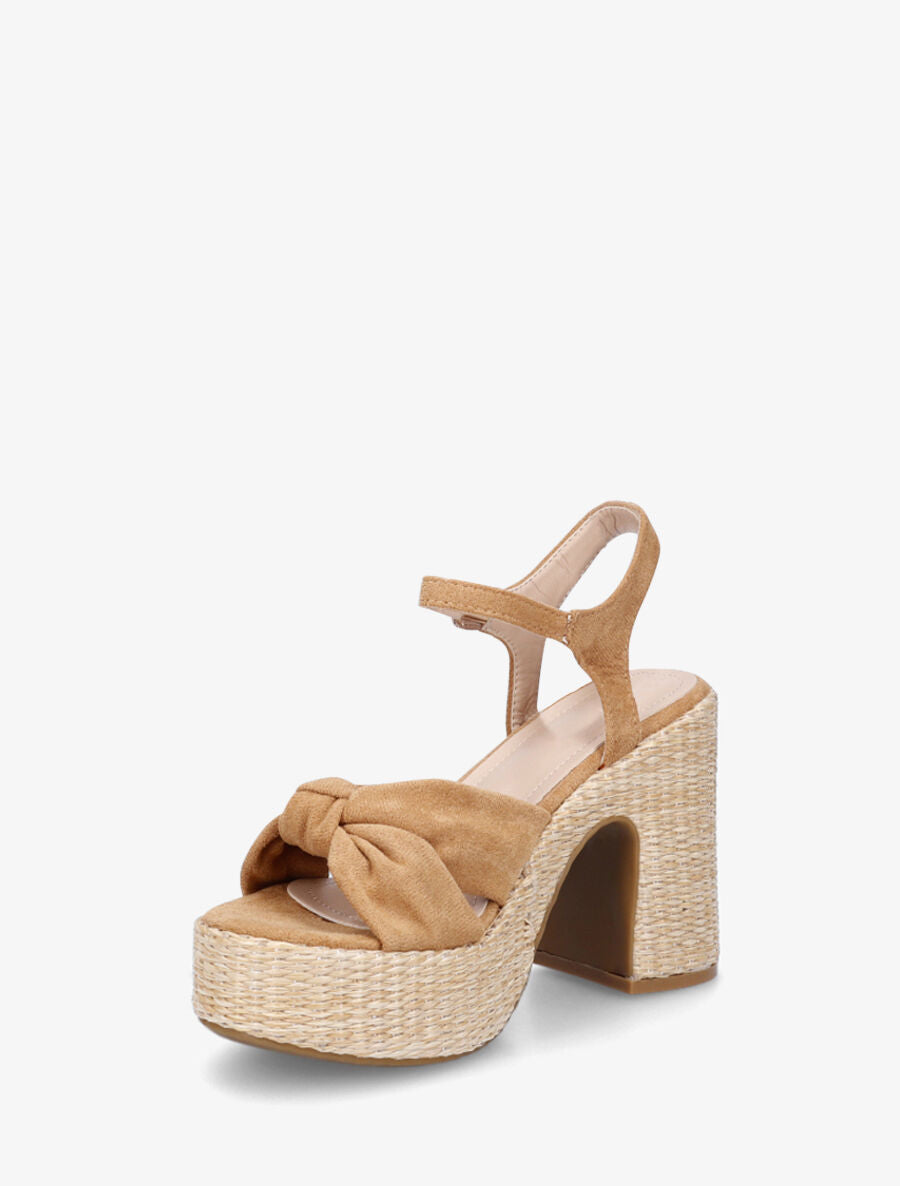 Sandales à plateforme brides croisées en suédine - Camel - 3