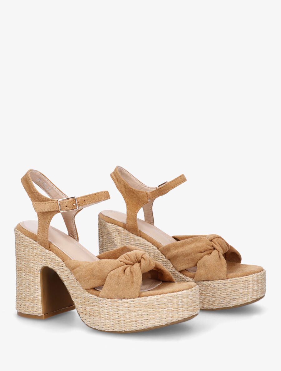 Sandales à plateforme brides croisées en suédine - Camel - 4