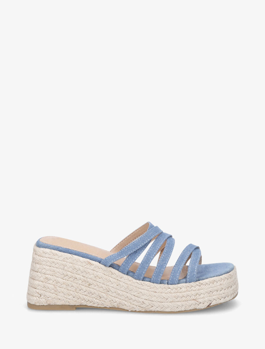 Mules compensées multibrides en toile - Bleu denim - 1