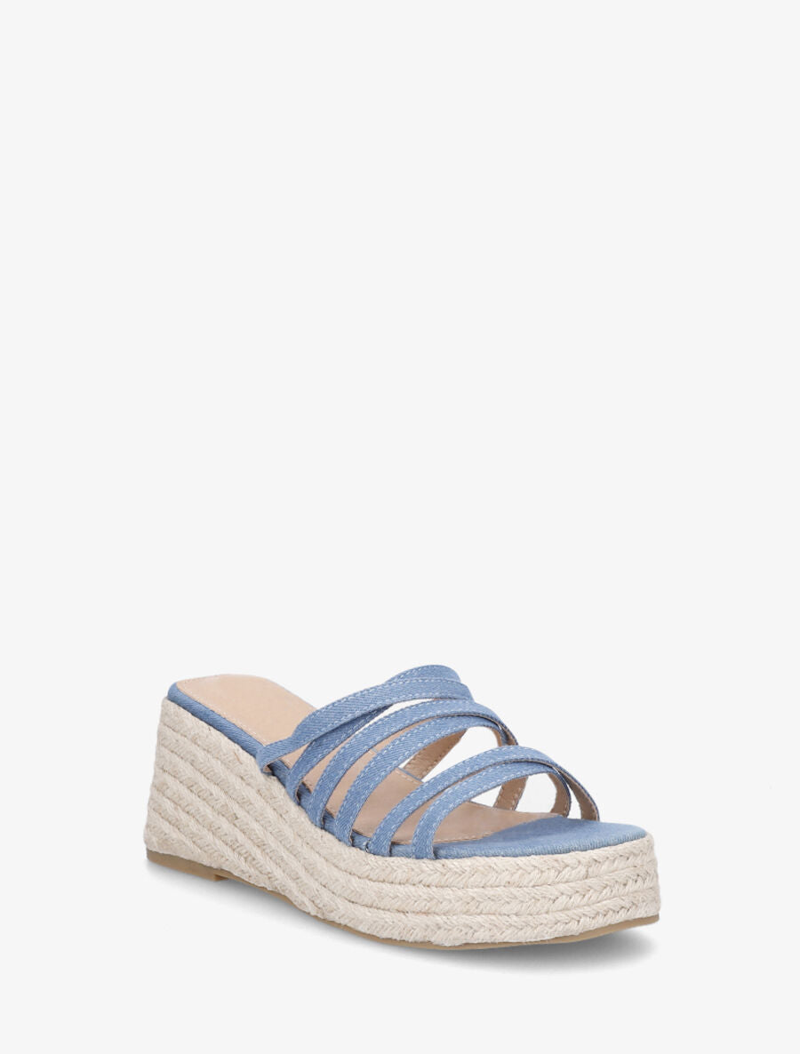 Mules compensées multibrides en toile - Bleu denim - 2