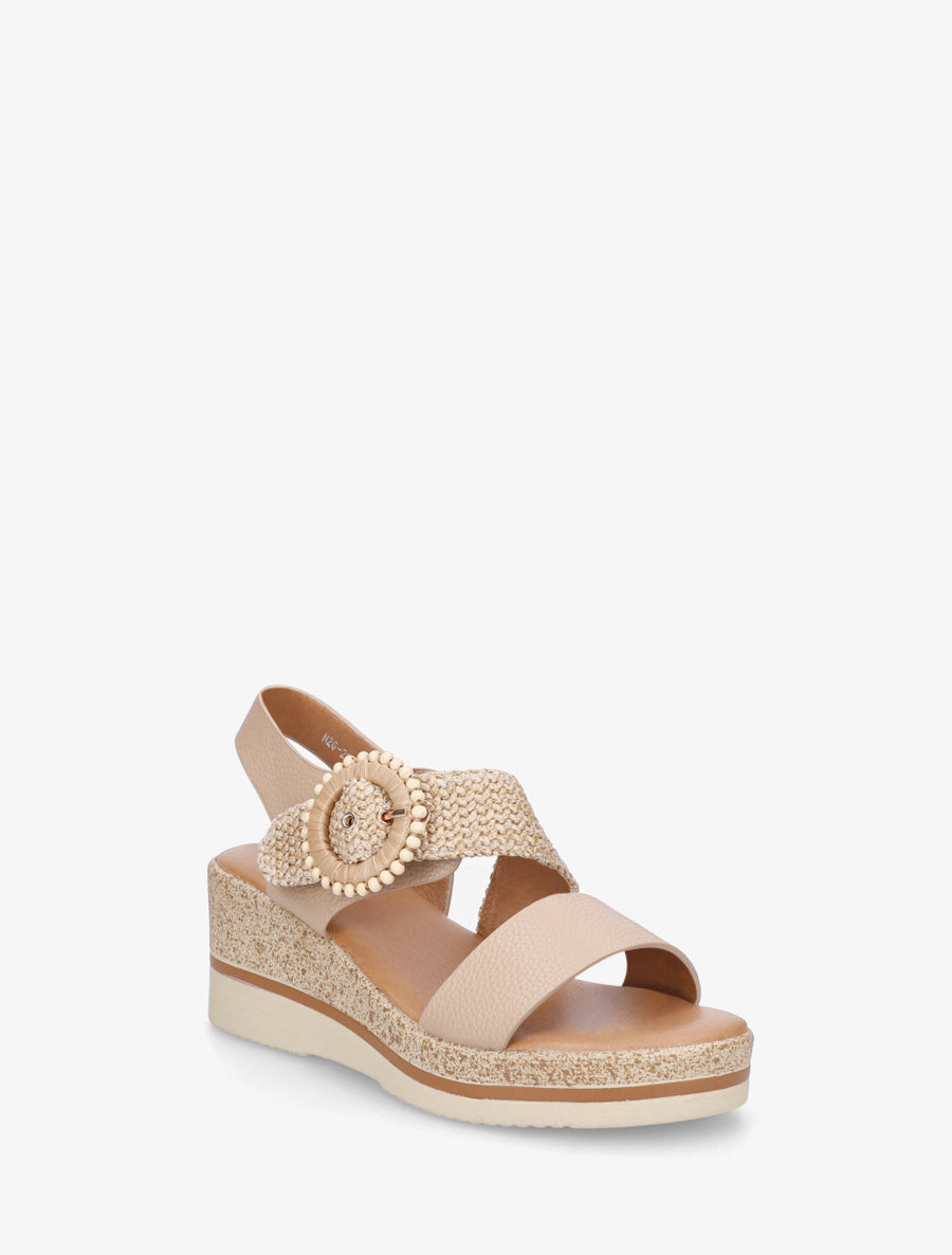 Sandales compensées à boucles stylisée - Taupe - 2