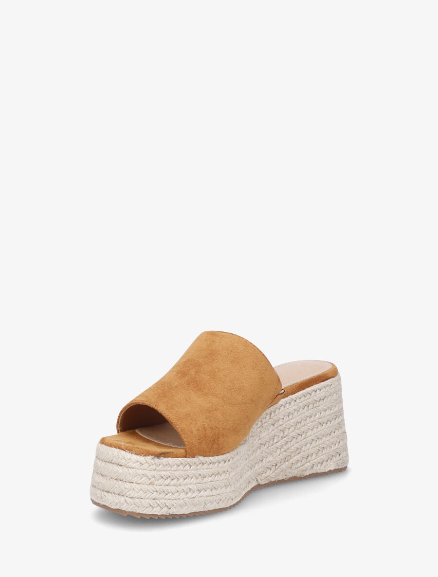 Mules compensées en suédine - Camel - 3