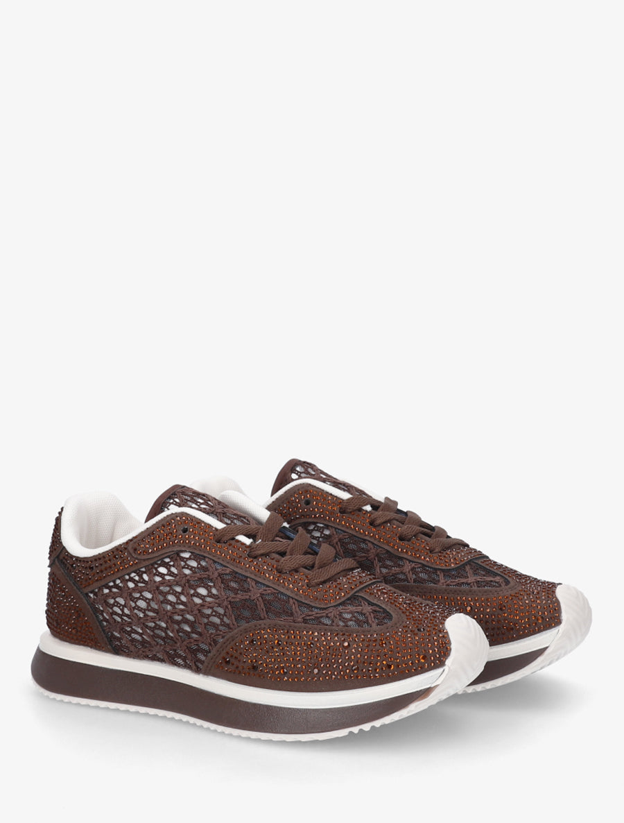 Baskets brodées à strass - Marron - 4