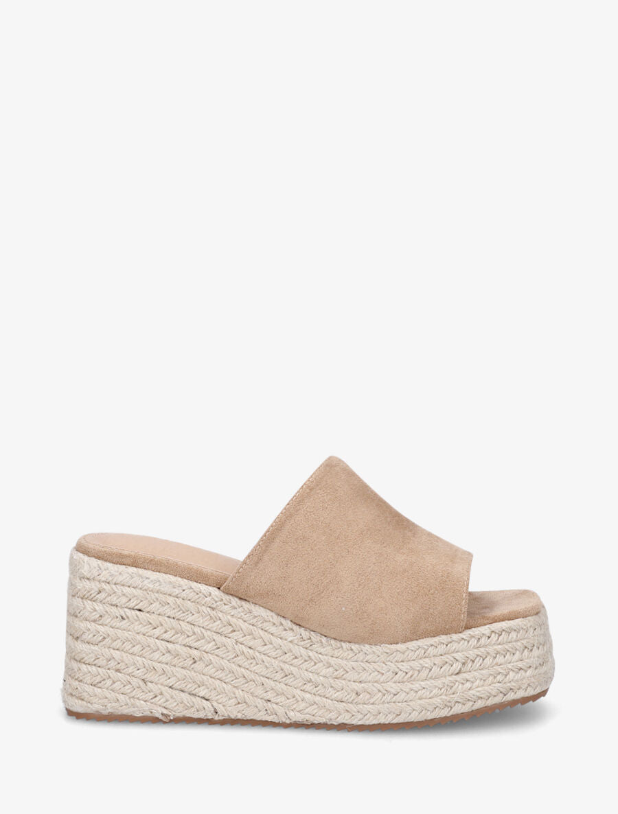 Mules compensées en suédine - Taupe - 5