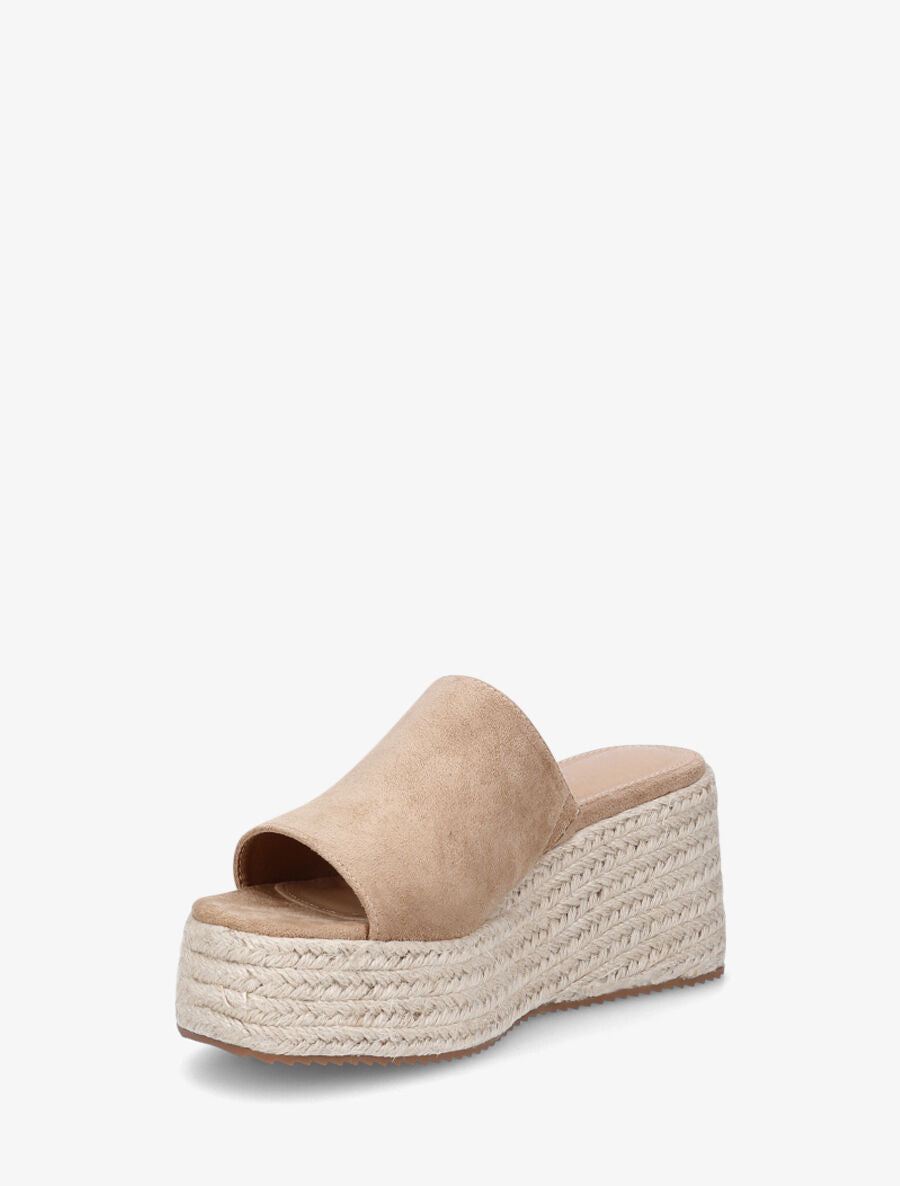Mules compensées en suédine - Taupe - 3
