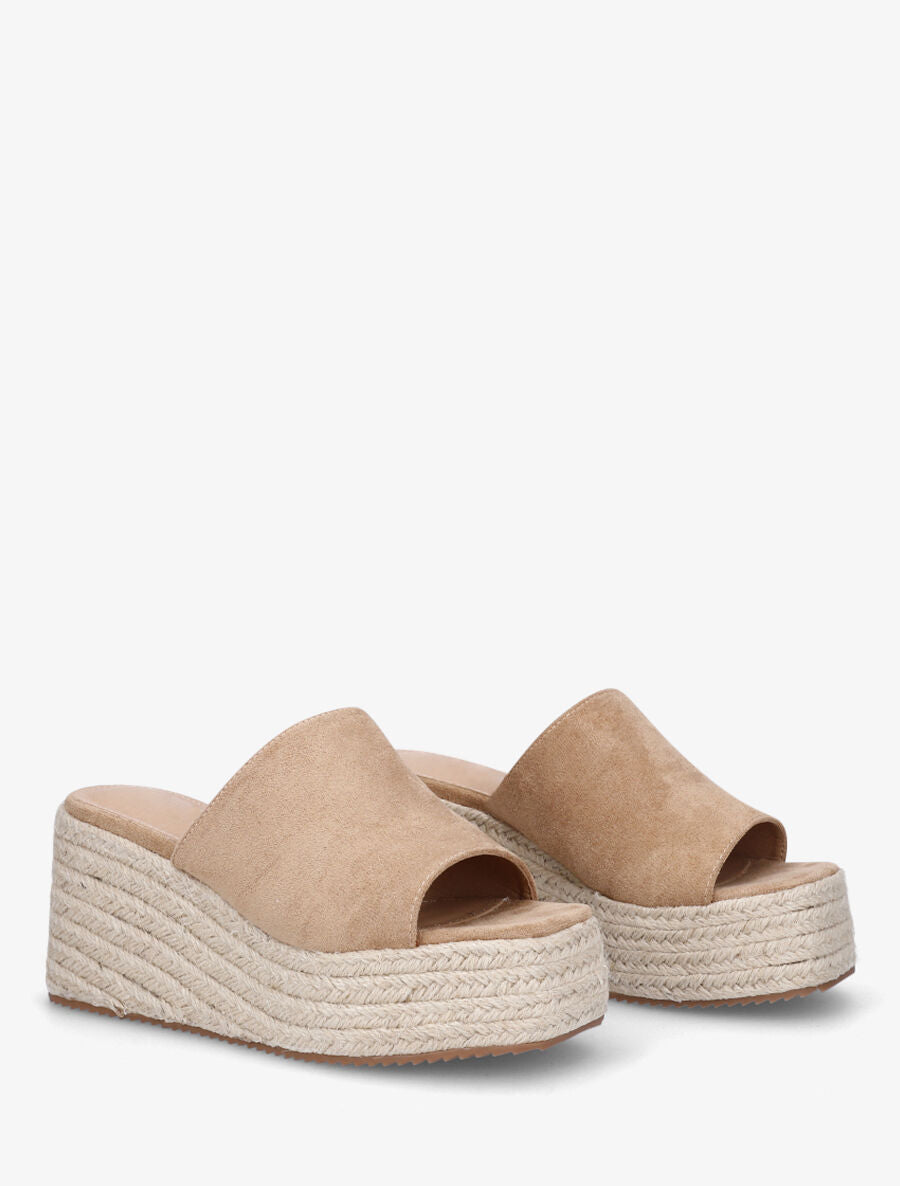 Mules compensées en suédine - Taupe - 4