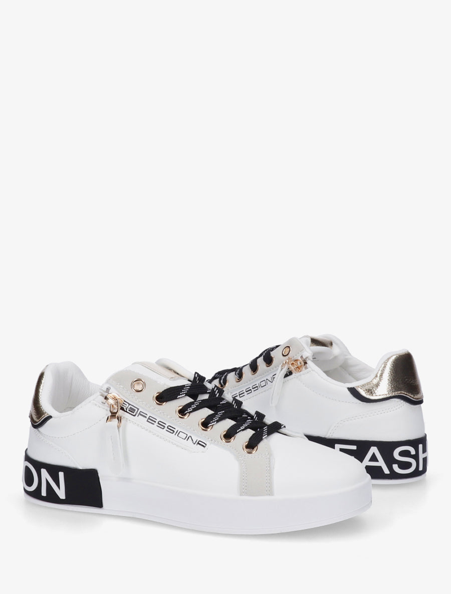 Baskets en simili à bande irisée et zip - Blanc - 4