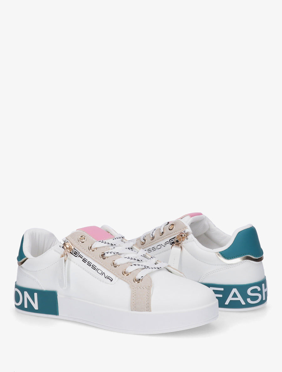 Baskets en simili à bande irisée et zip - Bleu canard - 4