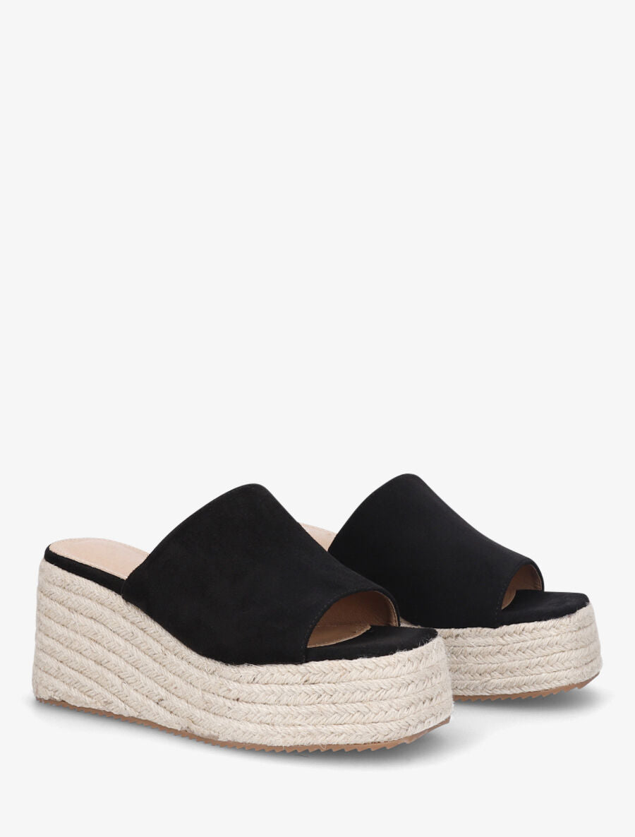Mules compensées en suédine - Noir - 4
