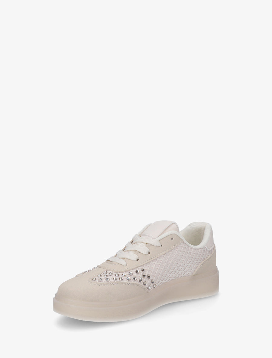 Sneakers strassées à semelle caoutchouc - Beige - 3