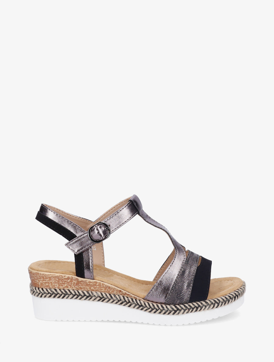 Sandales nacrées à bride en T fantaisie - Noir - 1