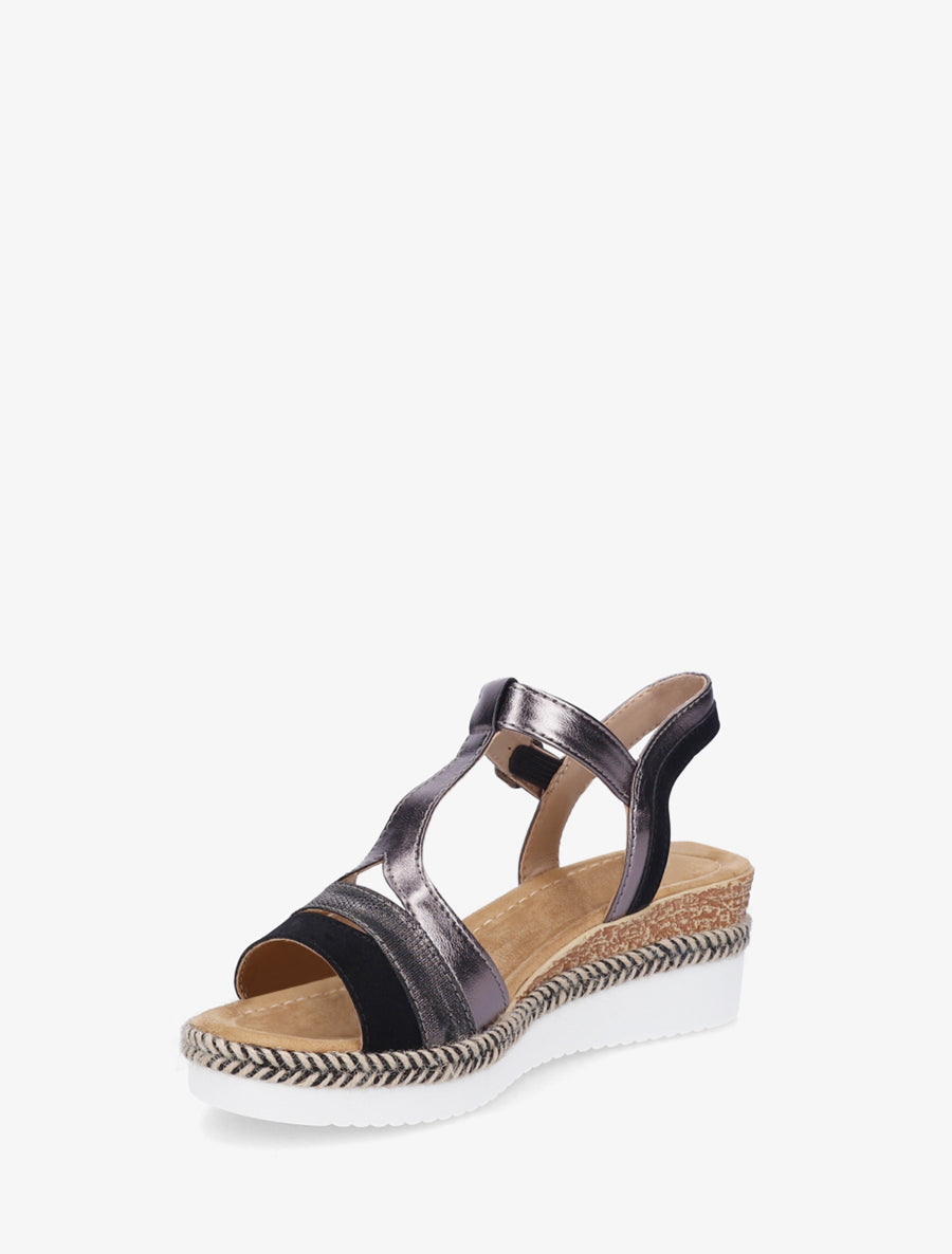 Sandales nacrées à bride en T fantaisie - Noir - 3