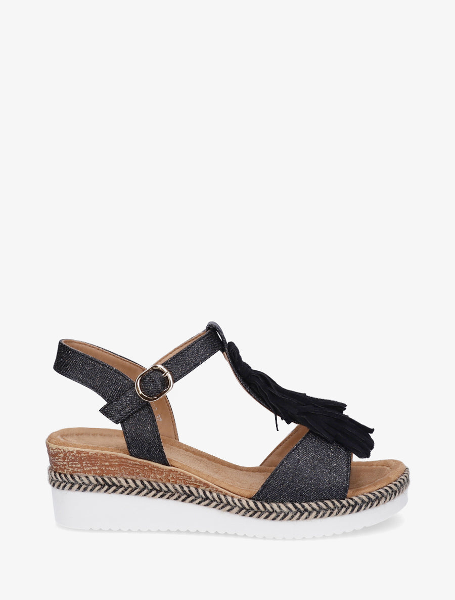 Sandales pailletées à franges en suédine - Noir - 1