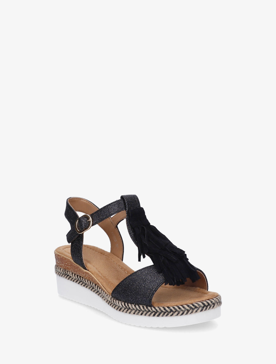 Sandales pailletées à franges en suédine - Noir - 2
