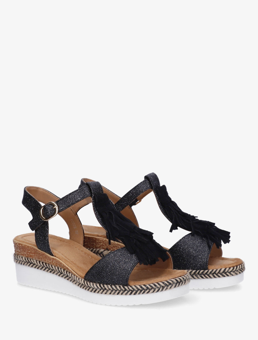 Sandales pailletées à franges en suédine - Noir - 4